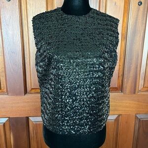 Vtg Jennifer Dallas Black Sequin 80s 11/12 Retro Glam Sleeveless Evening Top